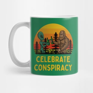 Celebrate Conspiracy: Bigfoot and Alien Drinking Beers Together Mug